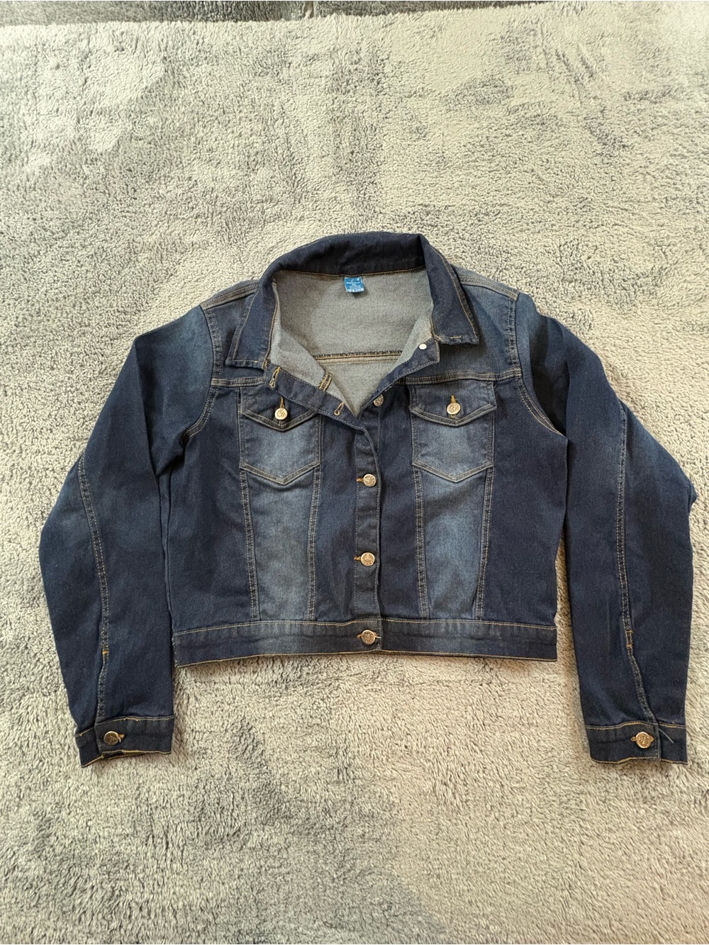 Women's Dark Blue Denim Jacket - Classic Button-Front Jean Jacket